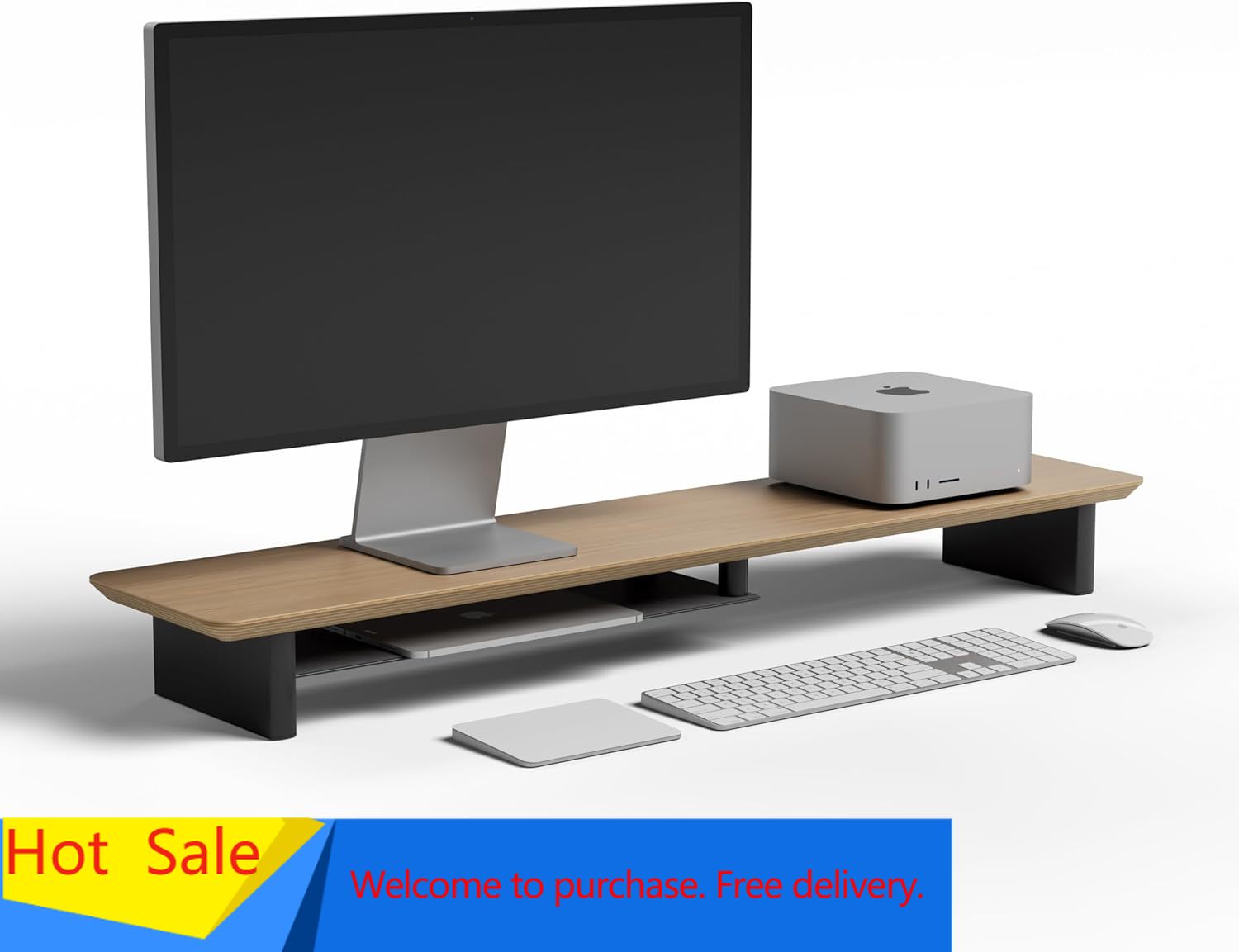 Desk Setup Oak - White Oak Dual‑Tier Ergonomic Desk Setup
