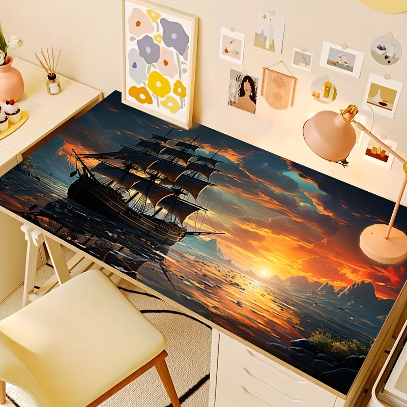 Desk Setup In Office - Mouse Pad Sailboat Keyboard Pad Non-slip