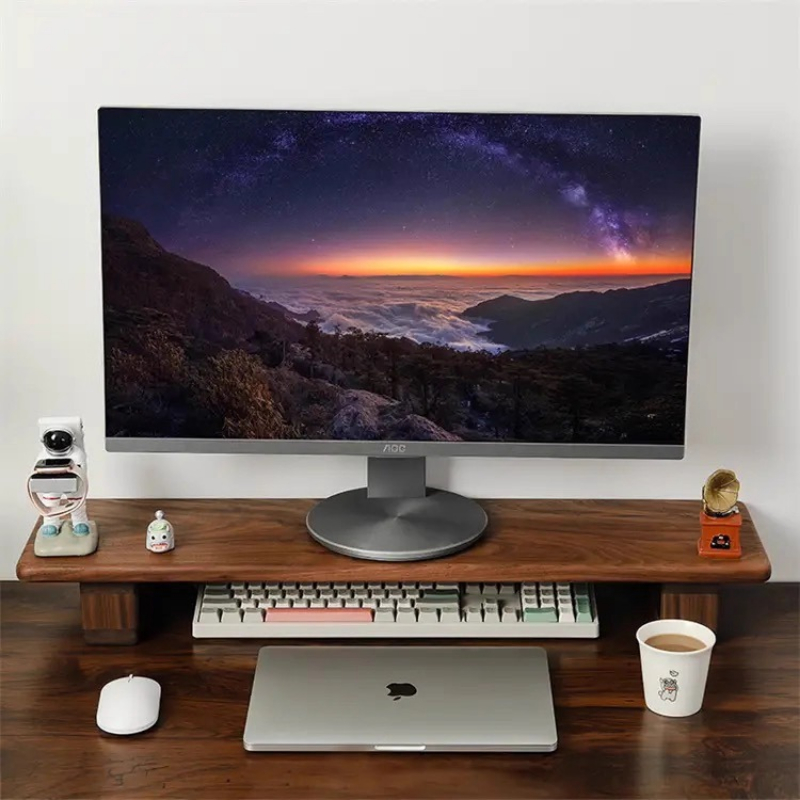 Desk Setup Ergonomics - Ergonomic Screen Base Platform, Solid Wood