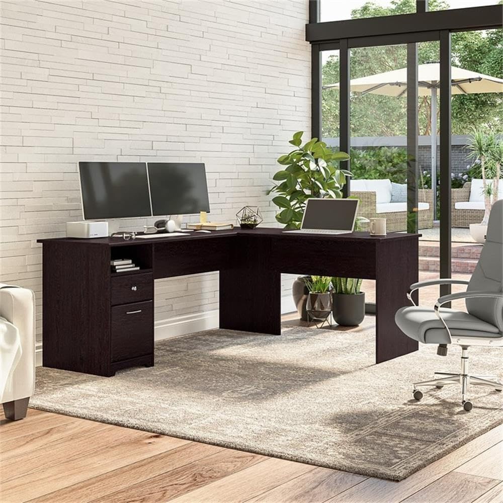 Oak 72W L-Shaped Desk with Dra - Desk Setup Oak avis et prix
