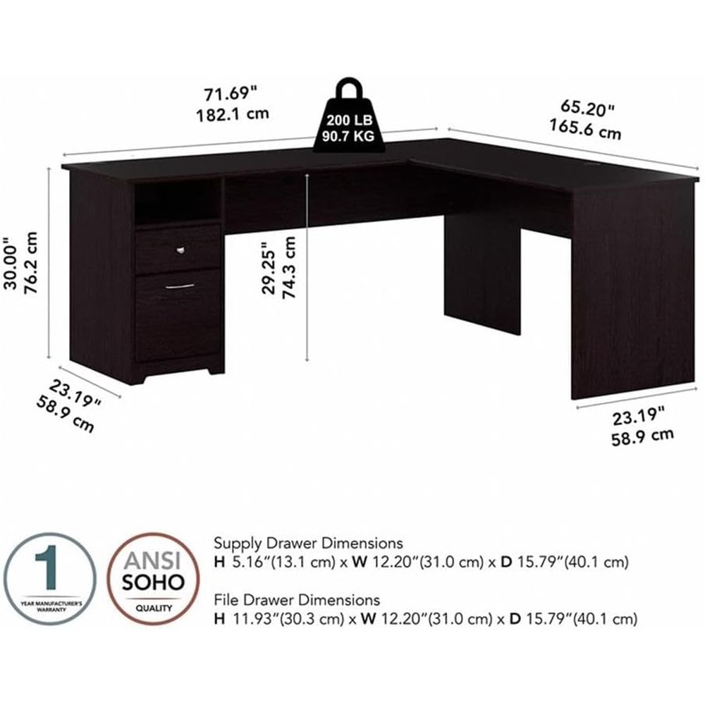 Oak 72W L-Shaped Desk with Dra - Desk Setup Oak avis et prix