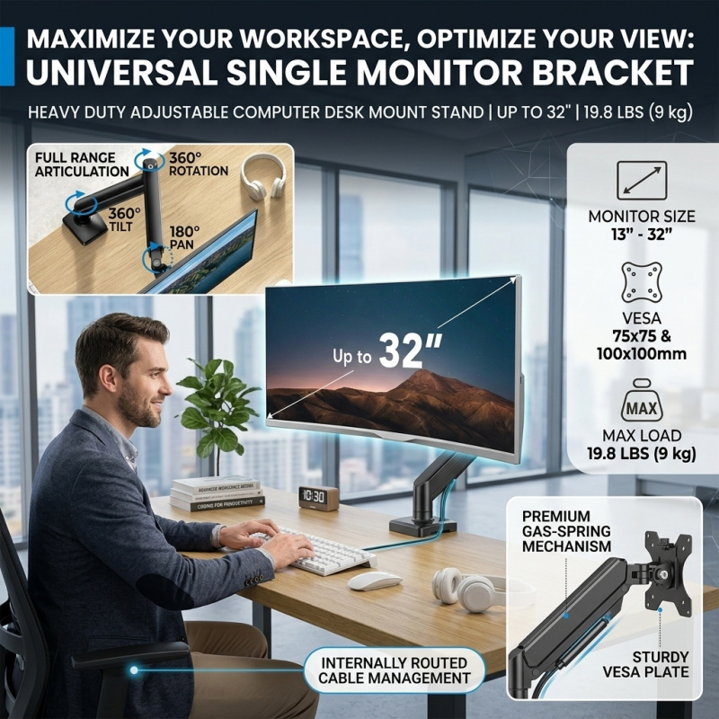 Universal Single Monitor Arm B - Desk Setup Ergonomics avis et prix