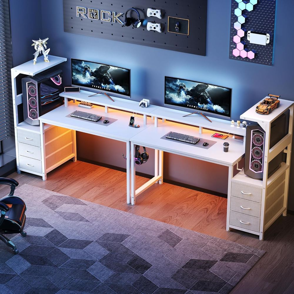 White 52 L-Shaped Gaming Desk  - Desk Setup Dual Monitor avis et prix