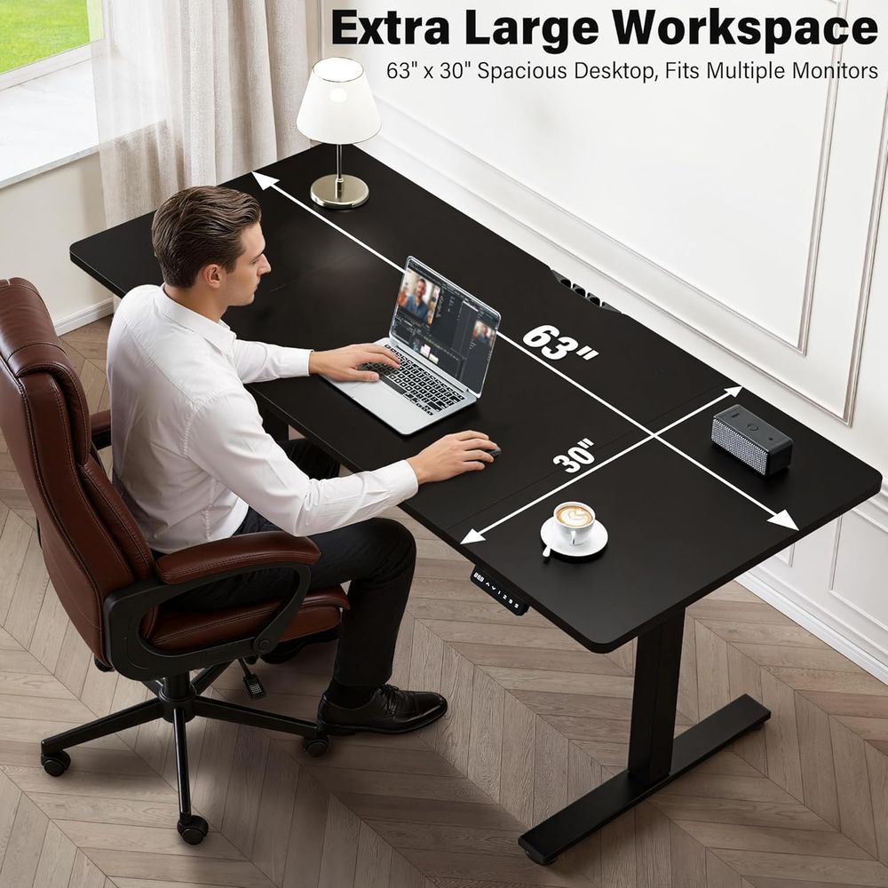 Large 63x30 Electric Adjustabl - Desk Setup Dual Monitor avis et prix