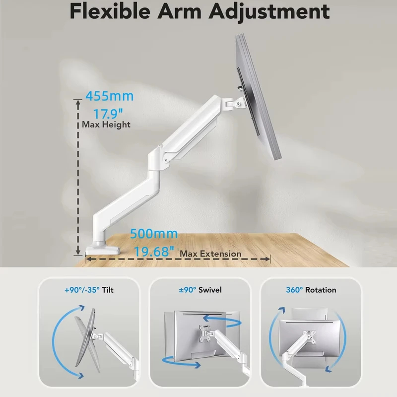 Height Adjustable White Single - Desk Setup Monitor Arm avis et prix