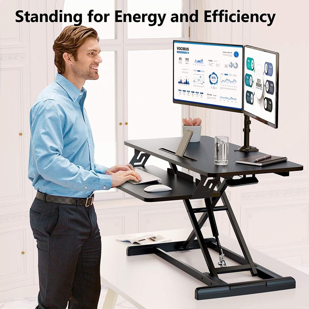 Height-Adjustable Standing Des - Desk Setup Dual Monitor avis et prix