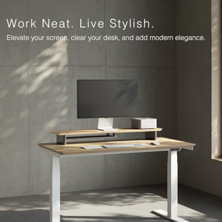 White Oak Dual-Tier Ergonomic  - Desk Setup Oak avis et prix
