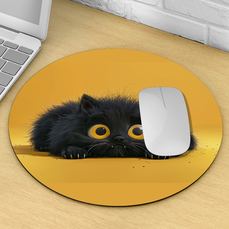 Cute Black Cat Round Mouse Pad - Desk Setup In Office avis et prix