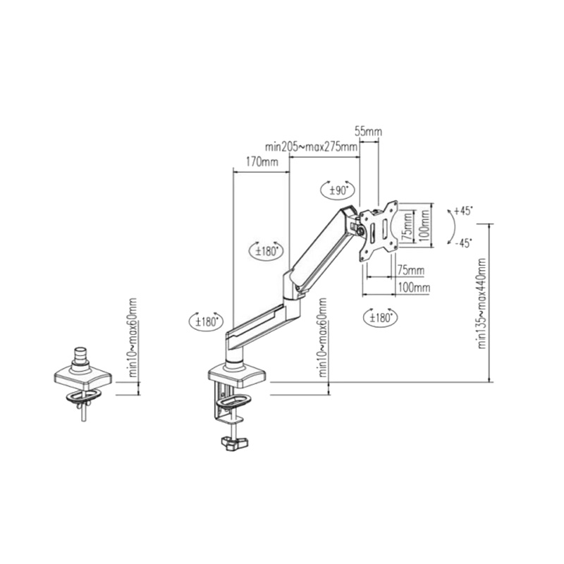 D-MOUNT D80 metal alumin 2-10K - Desk Setup Monitor Arm avis et prix