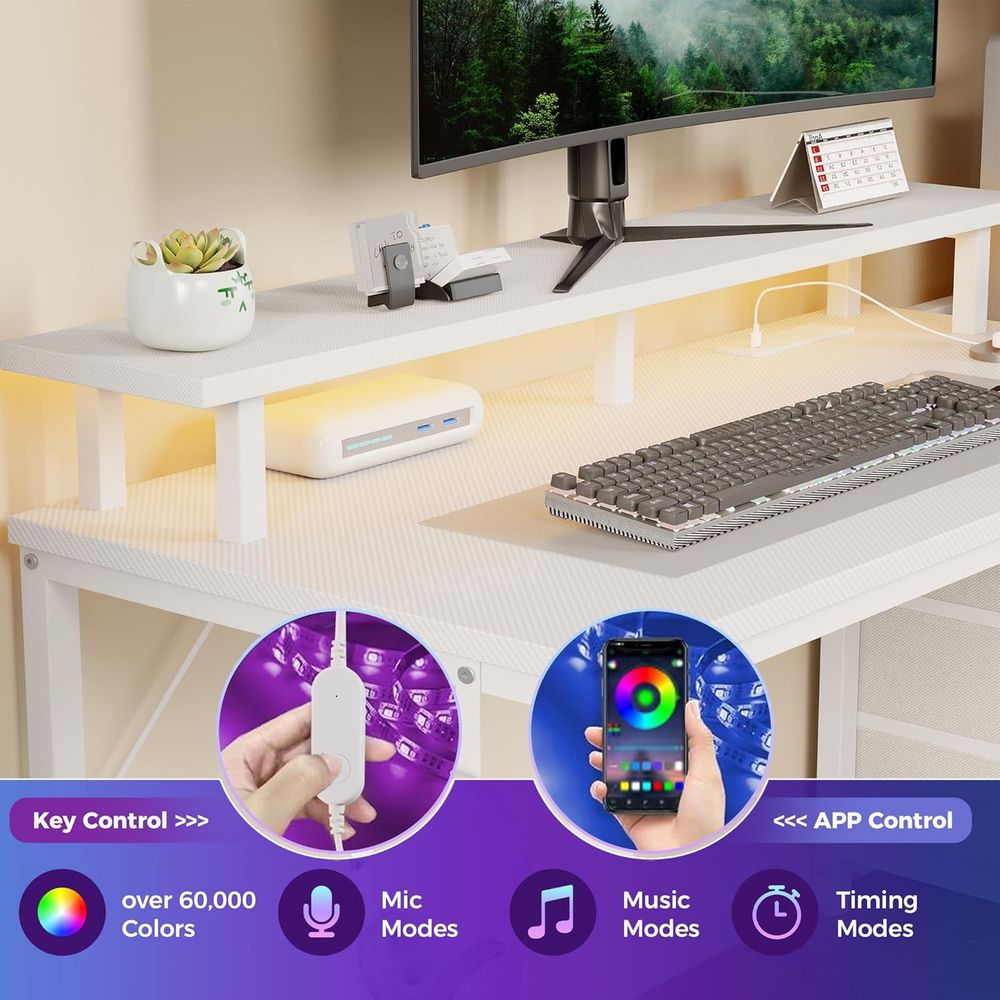 White 52 L-Shaped Gaming Desk  - Desk Setup Dual Monitor avis et prix